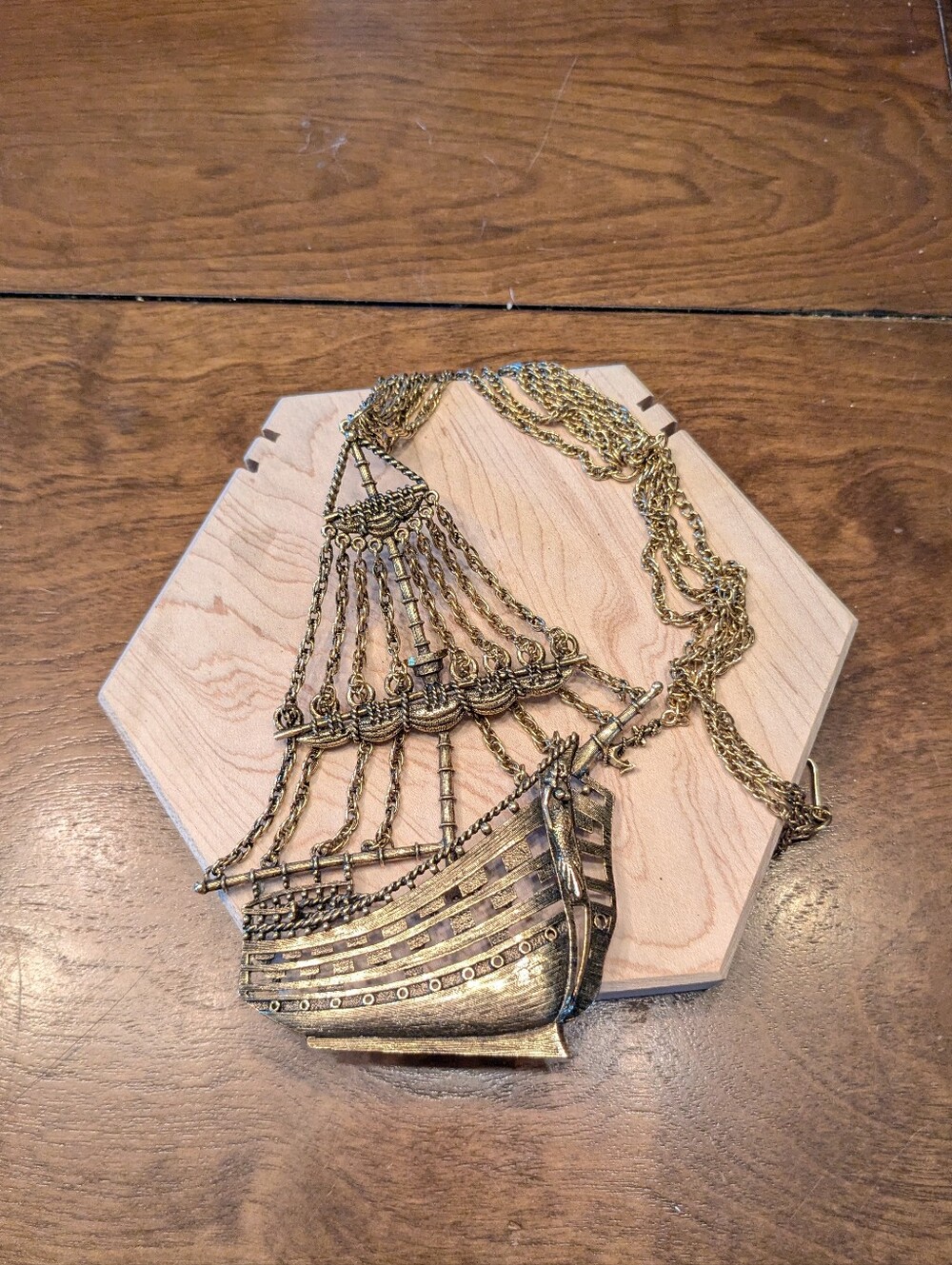 Vintage J Jay Jonette Sailing Pirate Ship Mermaid Statement Necklace